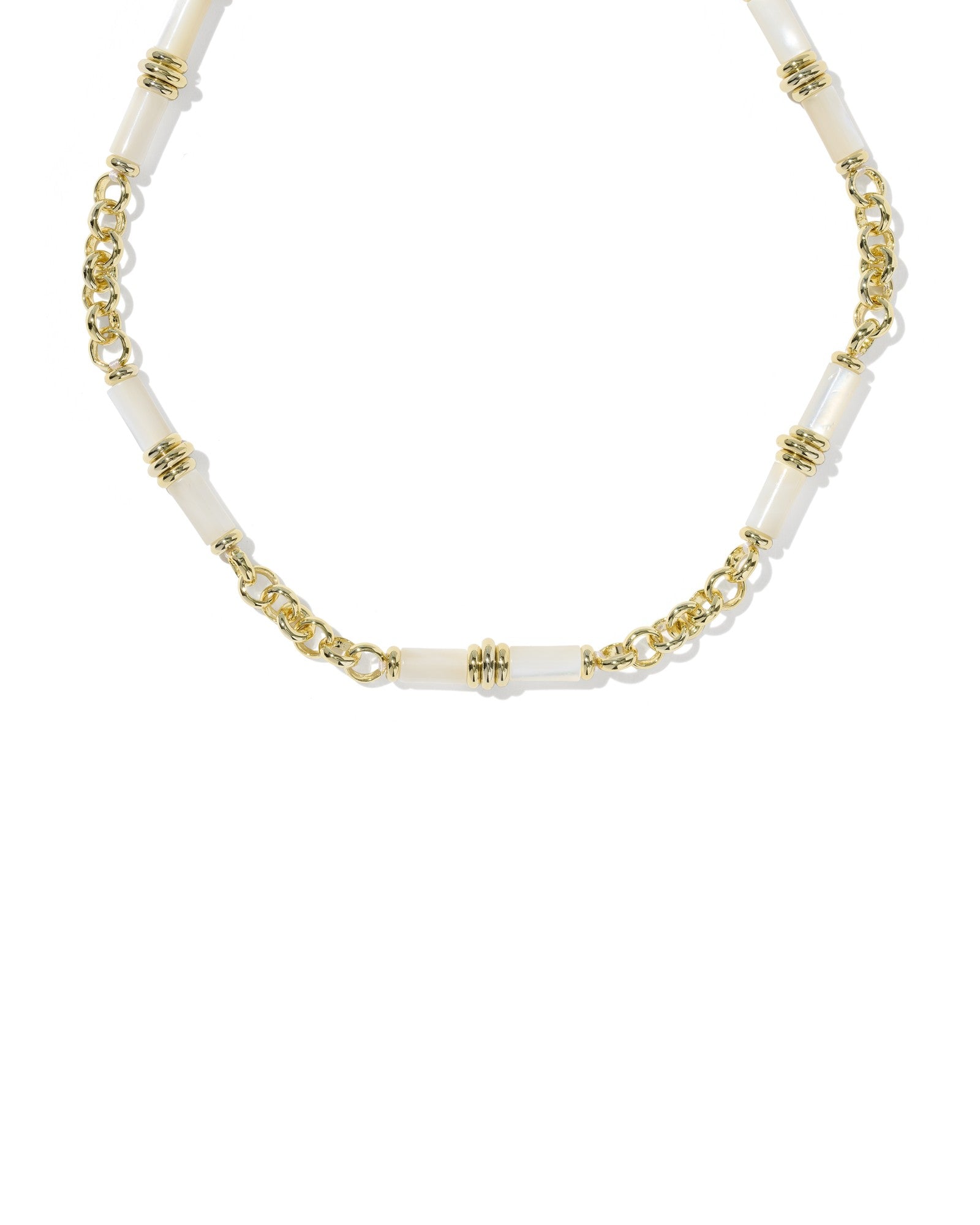 BREE BEADED LINK AND CHAIN NECKLACE GOLD IVORY MOTHER OF PEARL