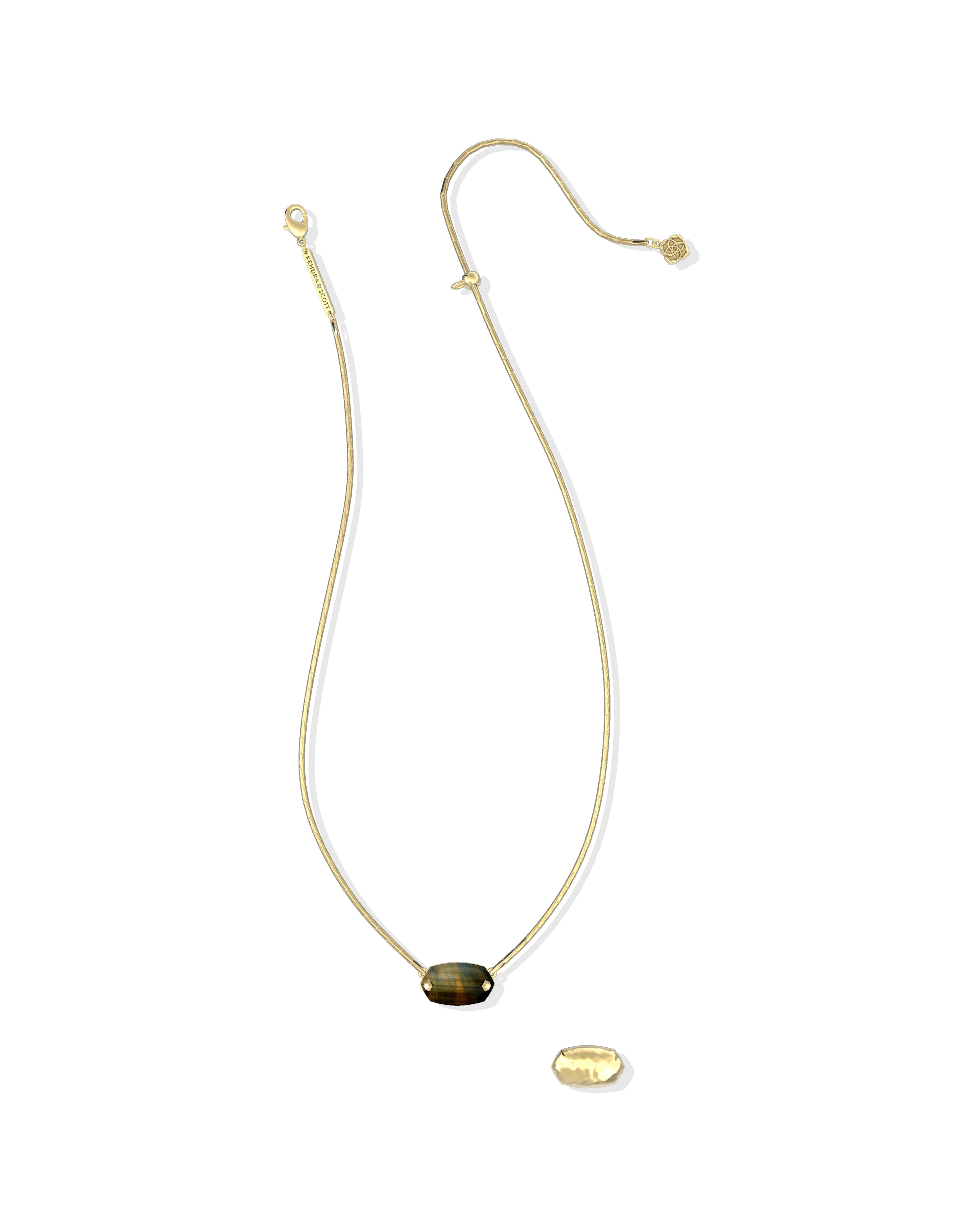 ELISA RIVETED SHORT PENDANT NECKLACE GOLD DARK BROWN HAWK'S EYE