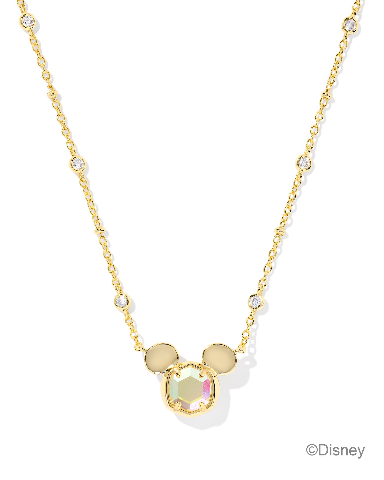 MICKEY MOUSE SHORT PENDANT NECKLACE GOLD DICHROIC GLASS