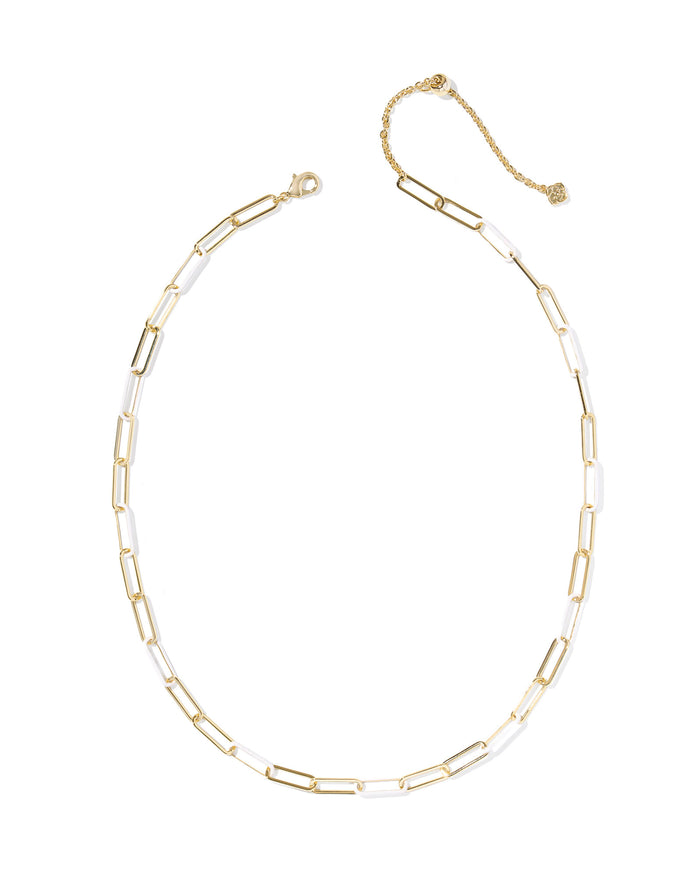 AINSLEY CONVERTIBLE CHAIN NECKLACE GOLD WHITE ENAMEL