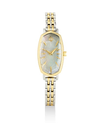 FACETED ELLE WATCH & BRACELET GIFT SET TWO TONE IVORY MOTHER OF PEARL