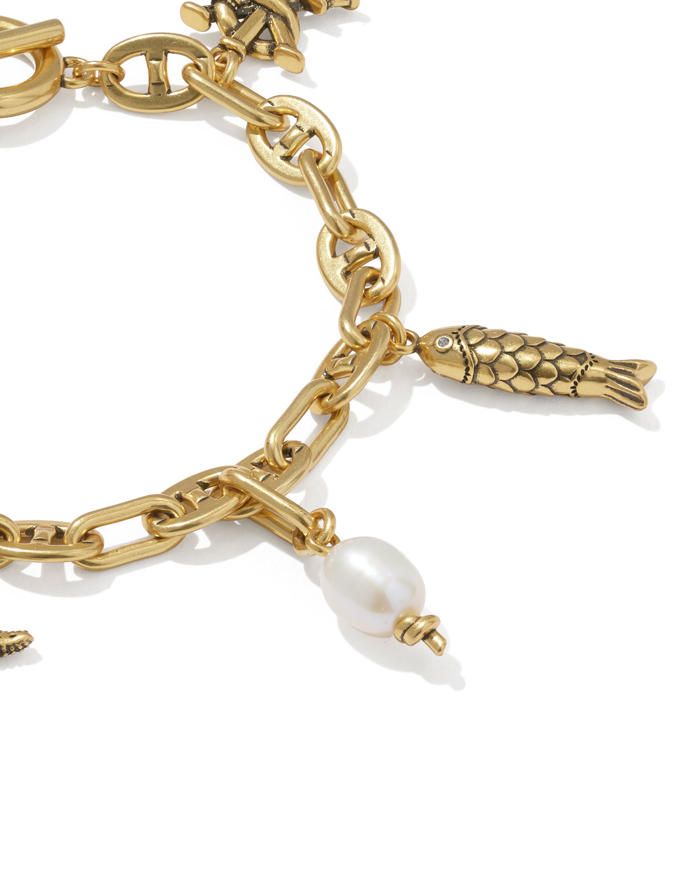 PARKER CHARM BRACELET VINTAGE GOLD FRESHWATER CULTURED PEARL