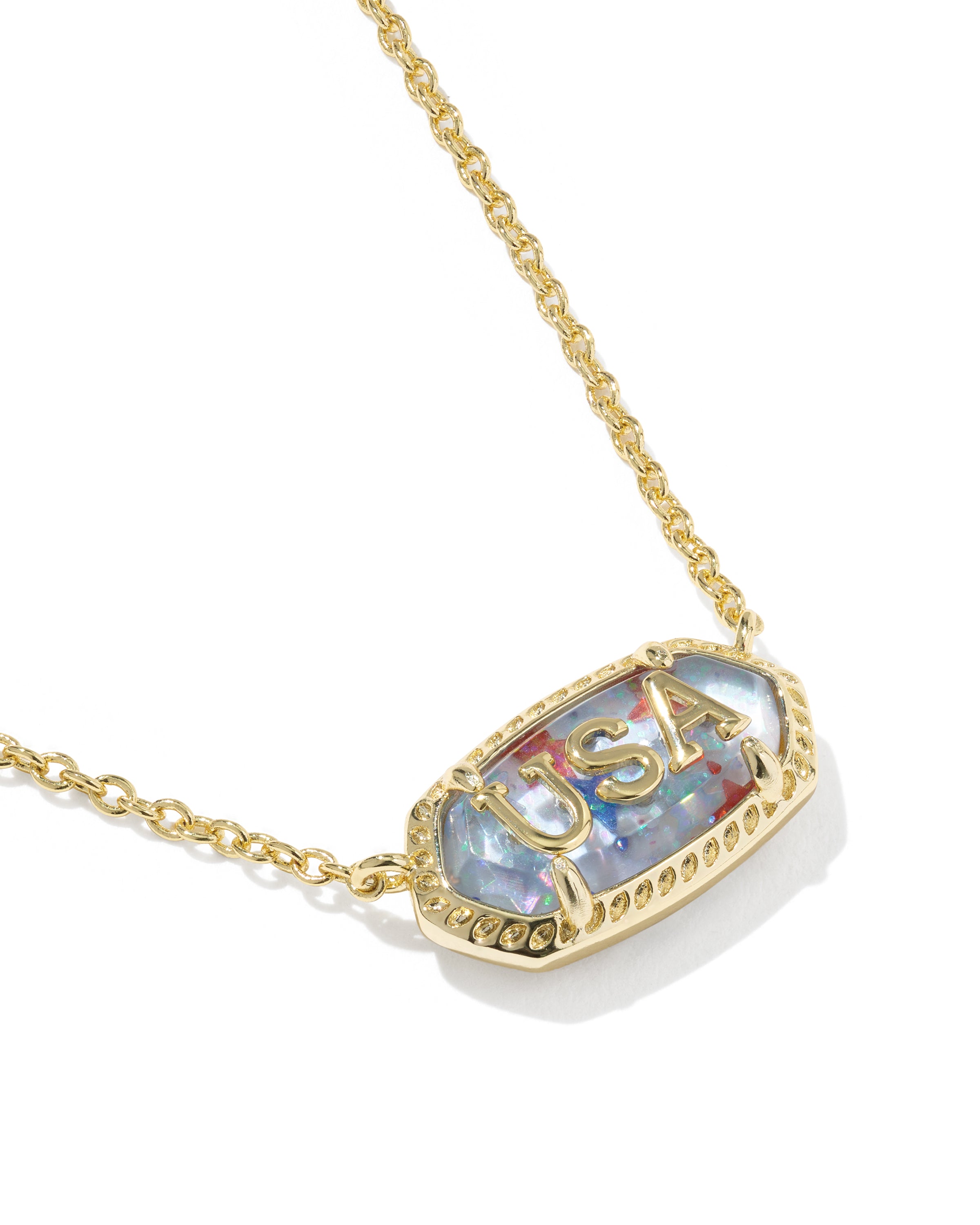 ELISA USA SHORT PENDANT NECKLACE GOLD RED WHITE BLUE STAR ILLUSION