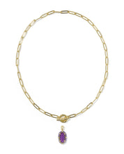 ELISA ENAMEL LINK AND CHAIN NECKLACE GOLD PURPLE MOTHER OF PEARL