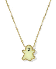 GHOST SHORT PENDANT NECKLACE GOLD WHITE GLOW IN THE DARK GLASS
