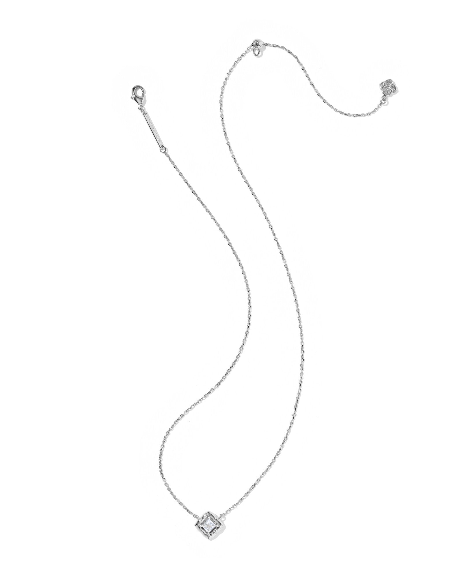 MALLORY CRYSTAL SHORT PENDANT NECKLACE SILVER WHITE CZ