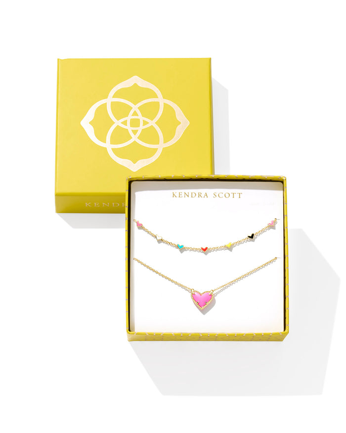 ARI & HAVEN HEART NECKLACE GIFT SET GOLD NEON PINK