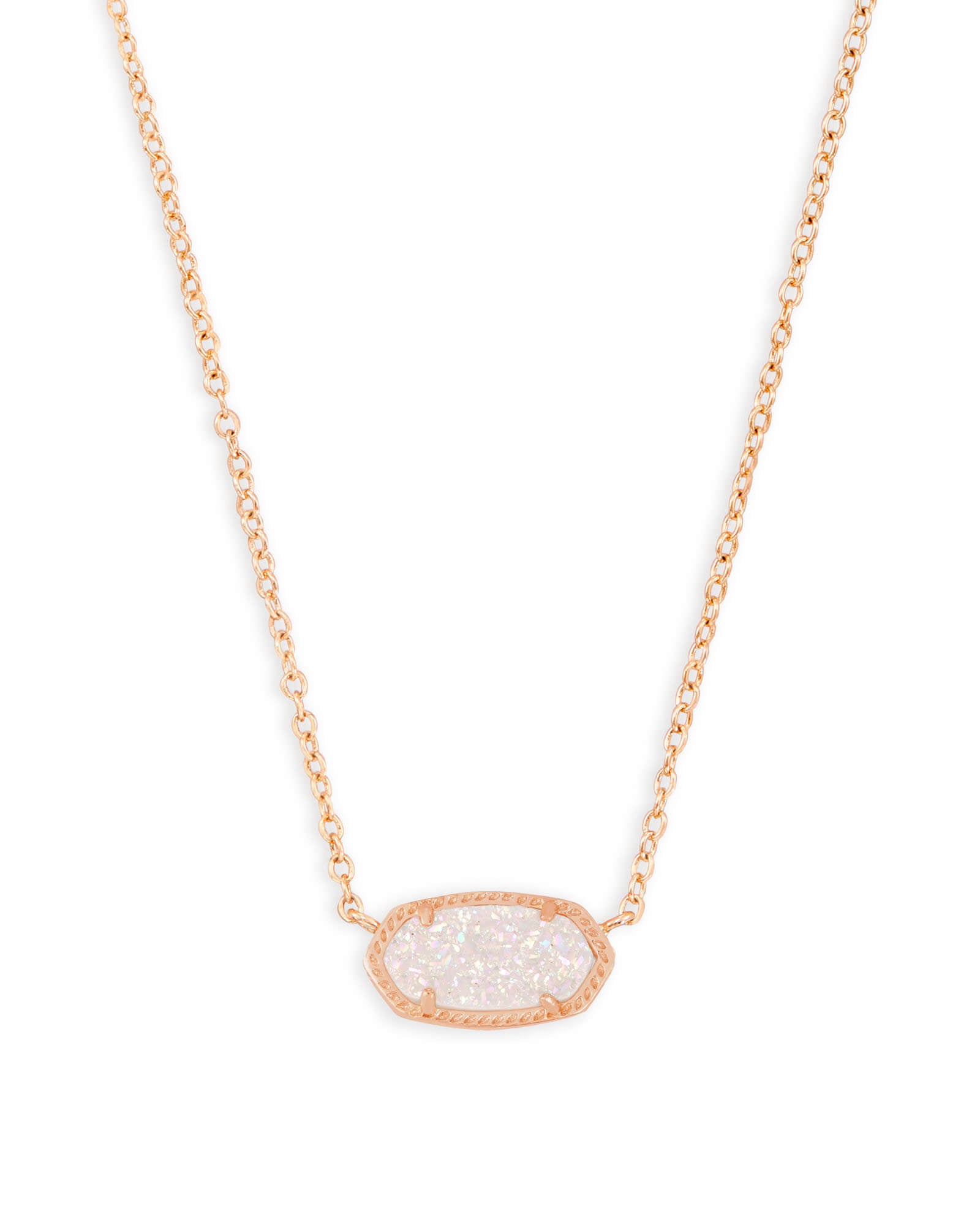 ELISA SHORT PENDANT NECKLACE ROSE GOLD IRIDESCENT DRUSY