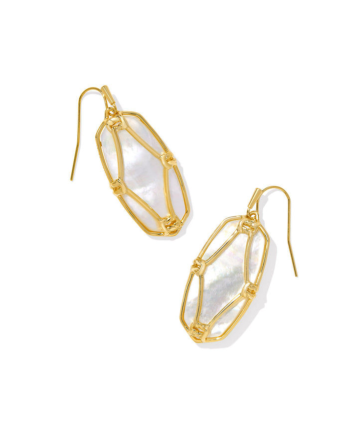 ELLE LATTICE FRAME DROP EARRINGS GOLD IVORY MOTHER OF PEARL