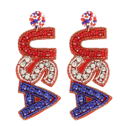 Jeweled Patriotic USA Beaded Earring