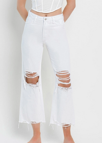 90's Vintage Super HR Crop Flare White Jeans