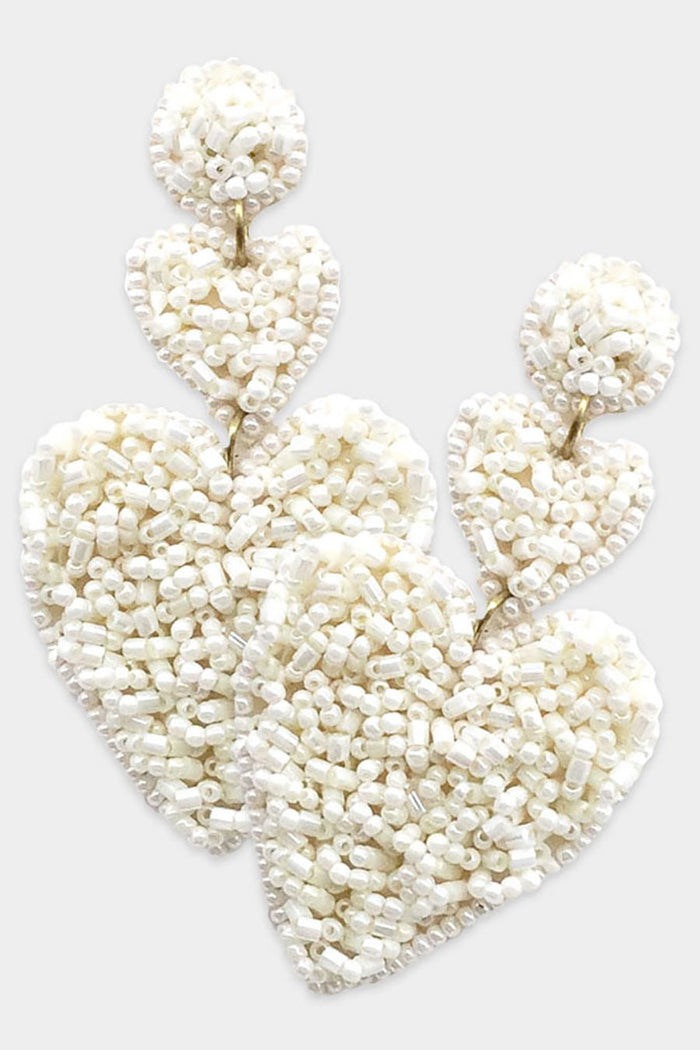 Ivory Heart Beaded Dangle Earrings