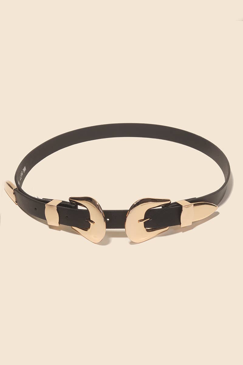 Double Buckle Faux Leather Belt