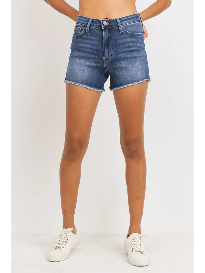 HR Frayed Dark Denim Shorts