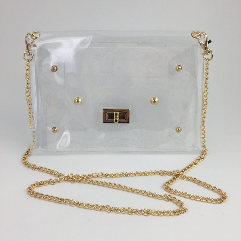 Gold Chain Studded Clear Purse