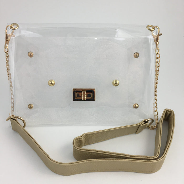 Gold Strap Studded Clear Purse