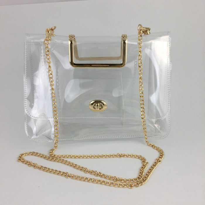 Gold Handle Chain Clear Purse