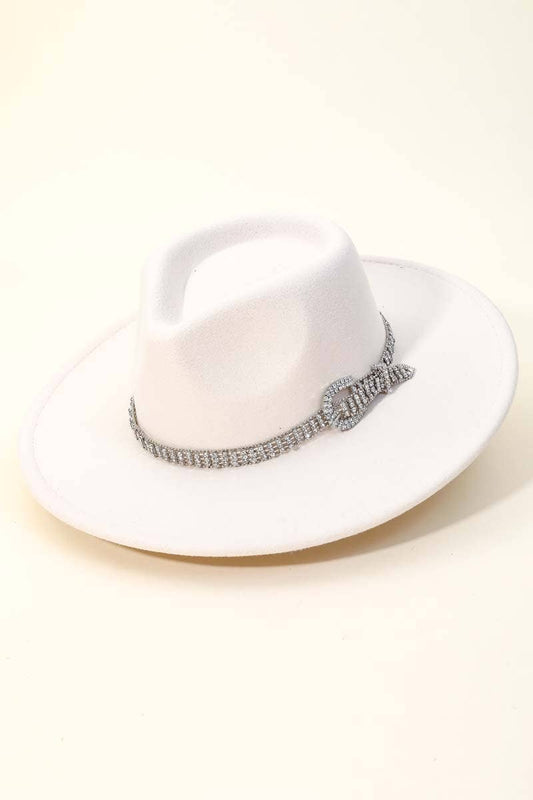 Rhinestone Chain Belt Strap Fedora Hat