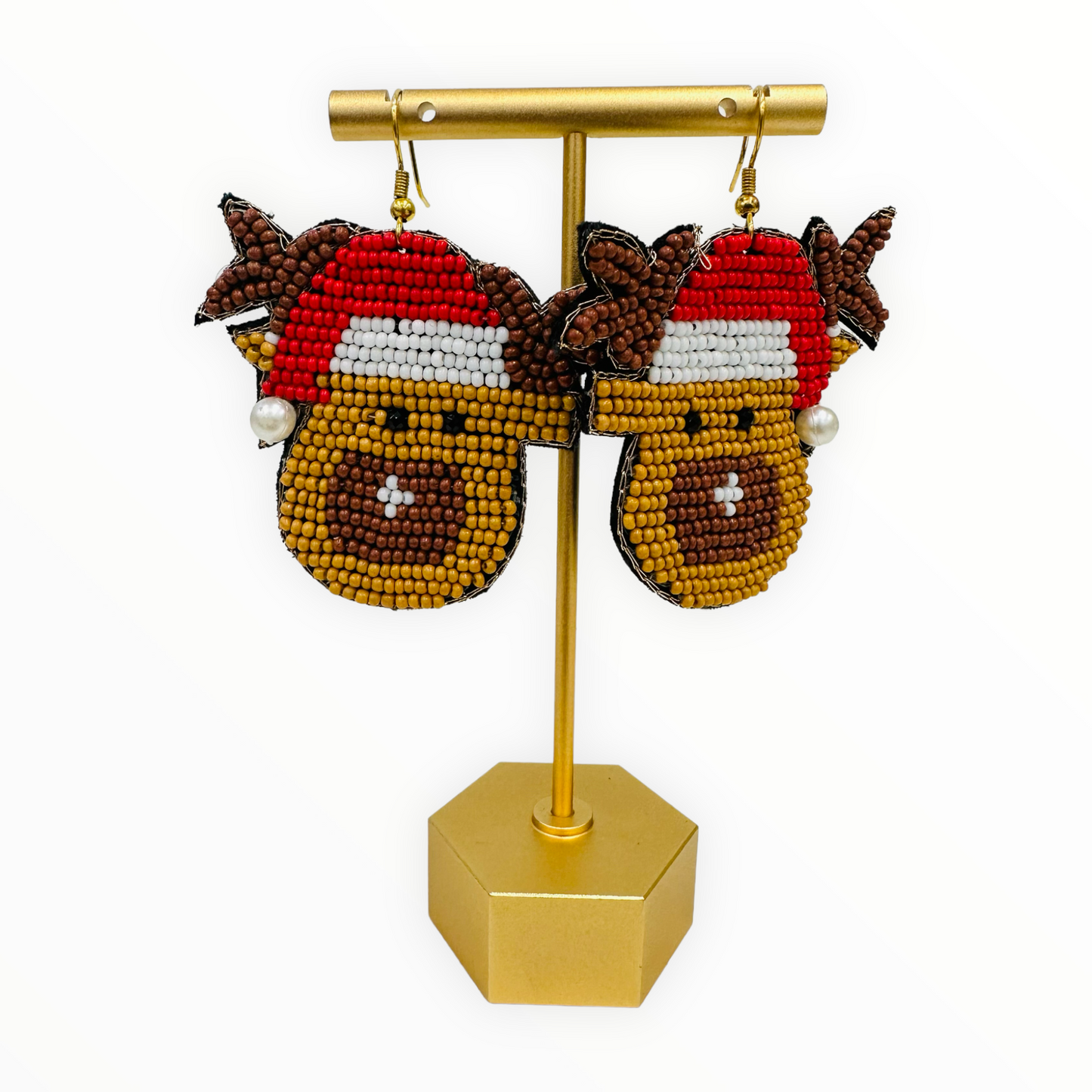 Santa Hat Reindeer Beaded Earrings